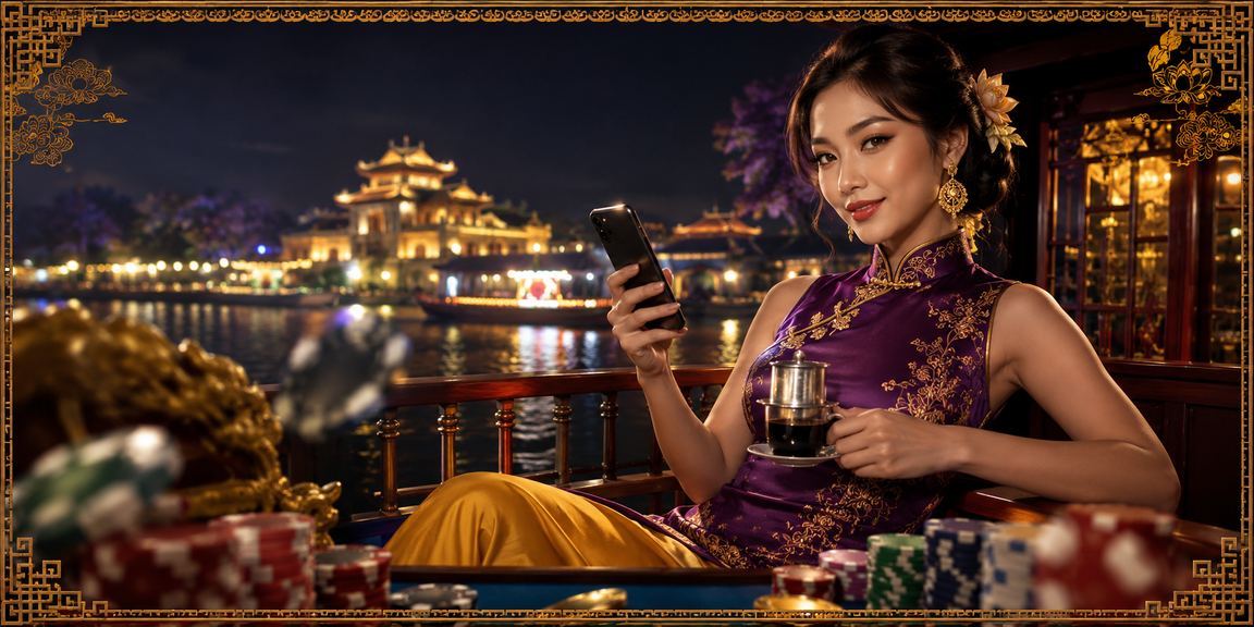 Người dùng Huế truy cập qh15 trên điện thoại bên ly cà phê buổi sáng